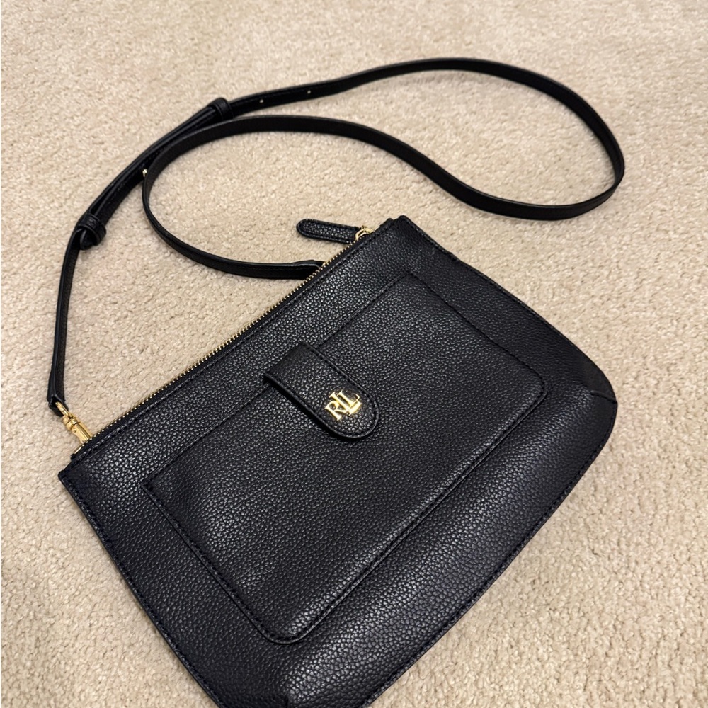 Ralph Lauren Black Pebbled Leather Crossbody Bag